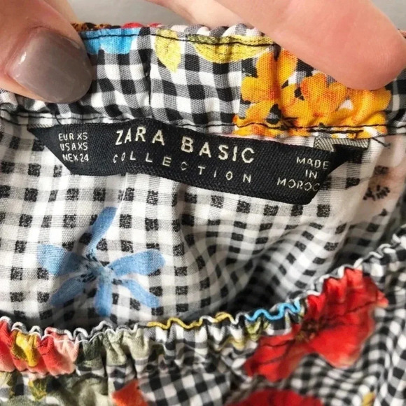 Zara Floral Gingham Off Shoulder Dress XS - Picture 5 of 6